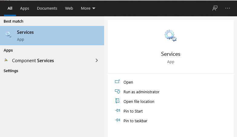 Menu Windows Service