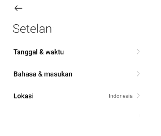 Menu Setelan Tanggal