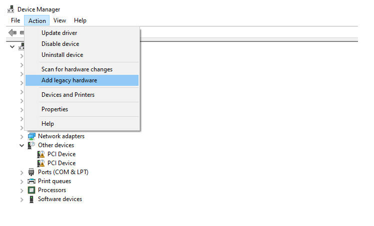 Menu Add Hardware
