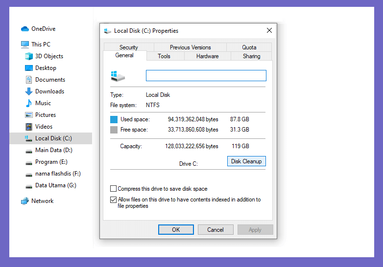 Opsi Disk Cleanup di Windows