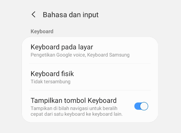 Menu Keyboard di Layar Samsung