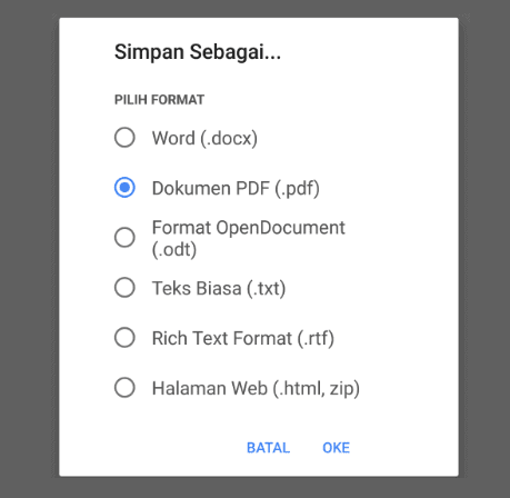 Opsi Save ke PDF