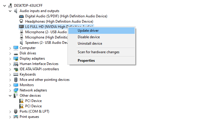 Opsi Update Driver Audio Device Manager Windows