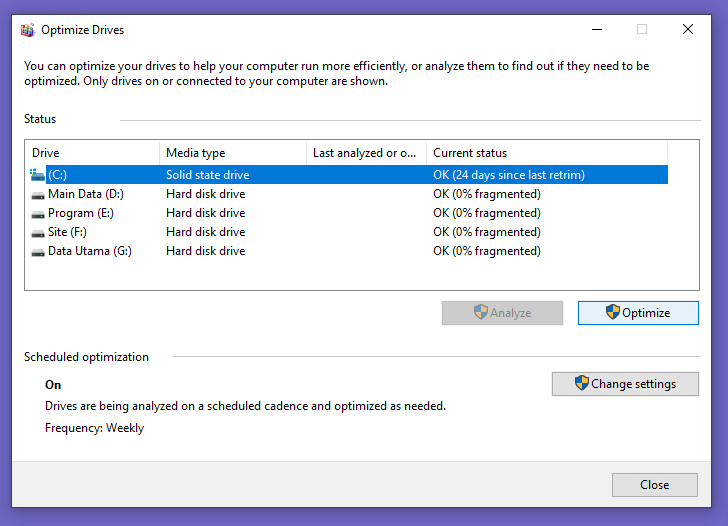 Pengaturan Defrag Disk