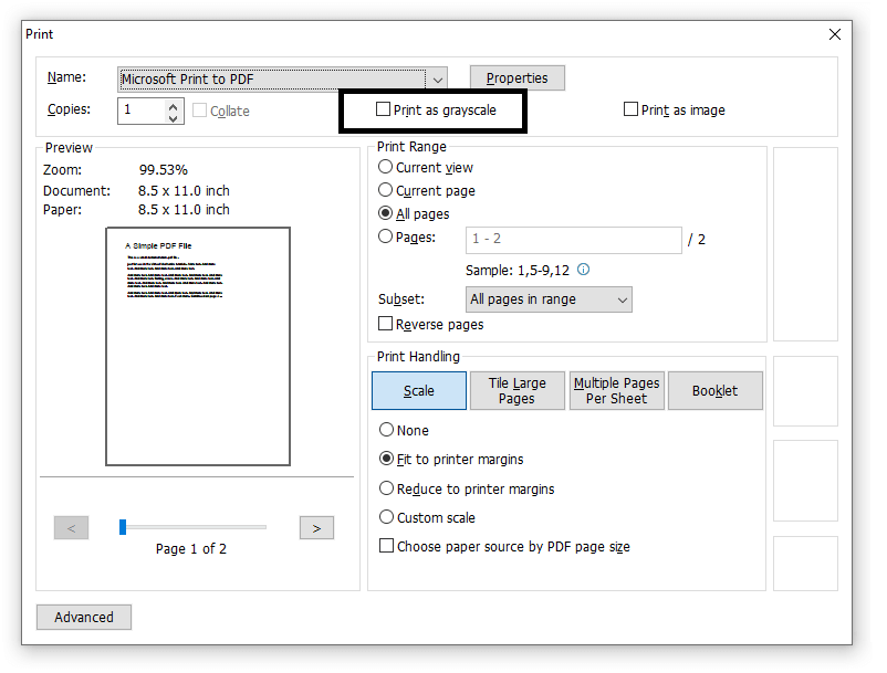 Setting Grayscale PDF