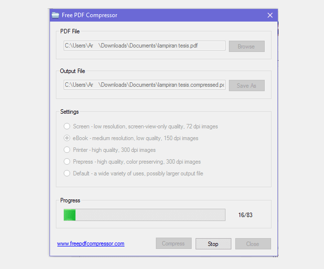 Contoh Proses Kompres di PDF Compressor