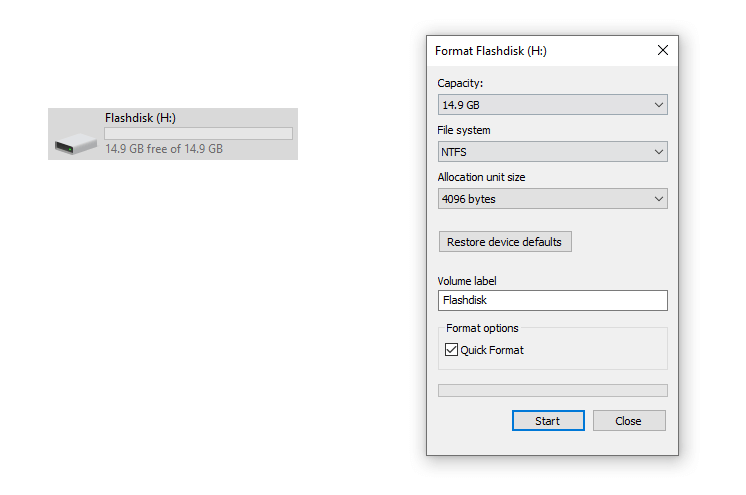 Opsi Quick Format Flashdisk