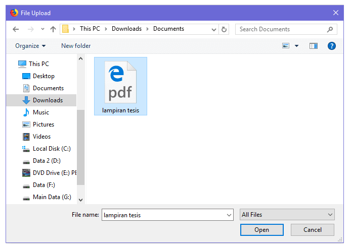 Menu Upload PDF yang Diinginkan