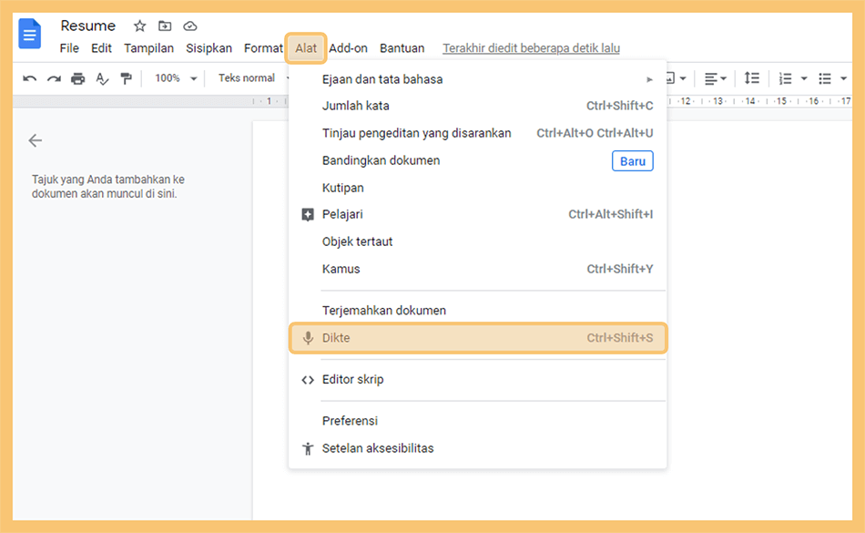 Aktifkan Fitur Voice Typing di Dokumen