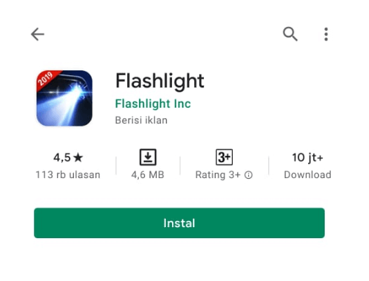Contoh Aplikasi Senter di Playstore