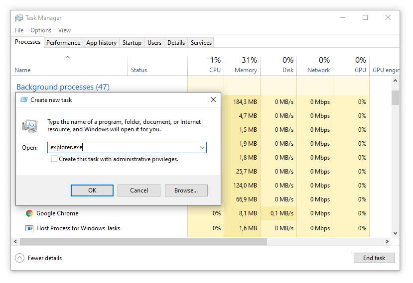 Explorer di Task Manager