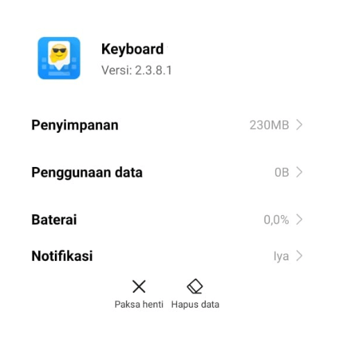 Hapus Data dan Cache Keyboard