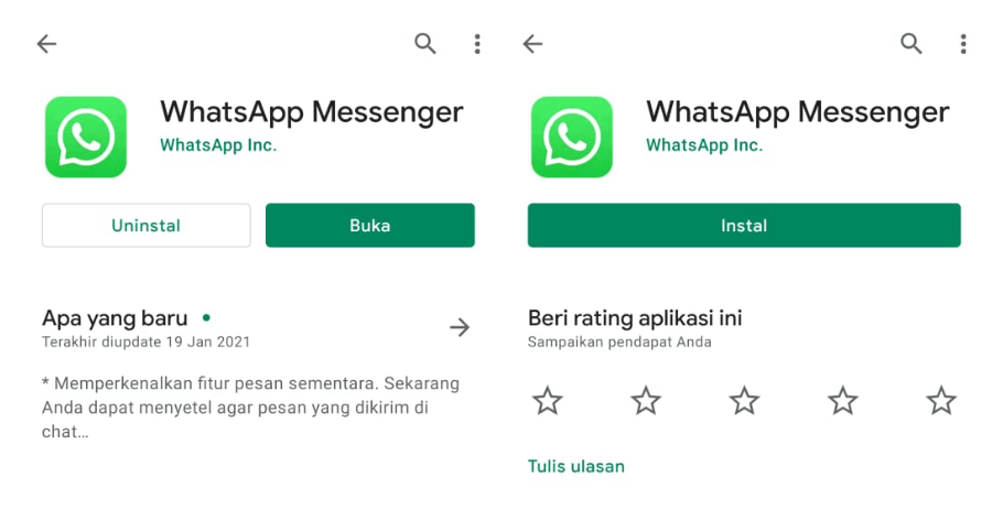 Uninstall dan Install WA Kembali