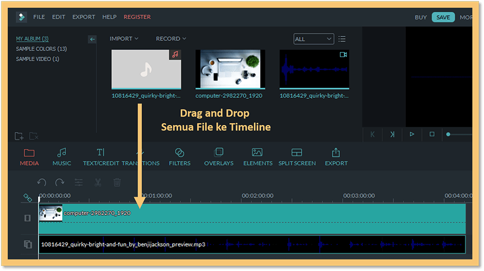 Masukkan File ke Timeline Filmora - Cara Membuat Audio Spectrum