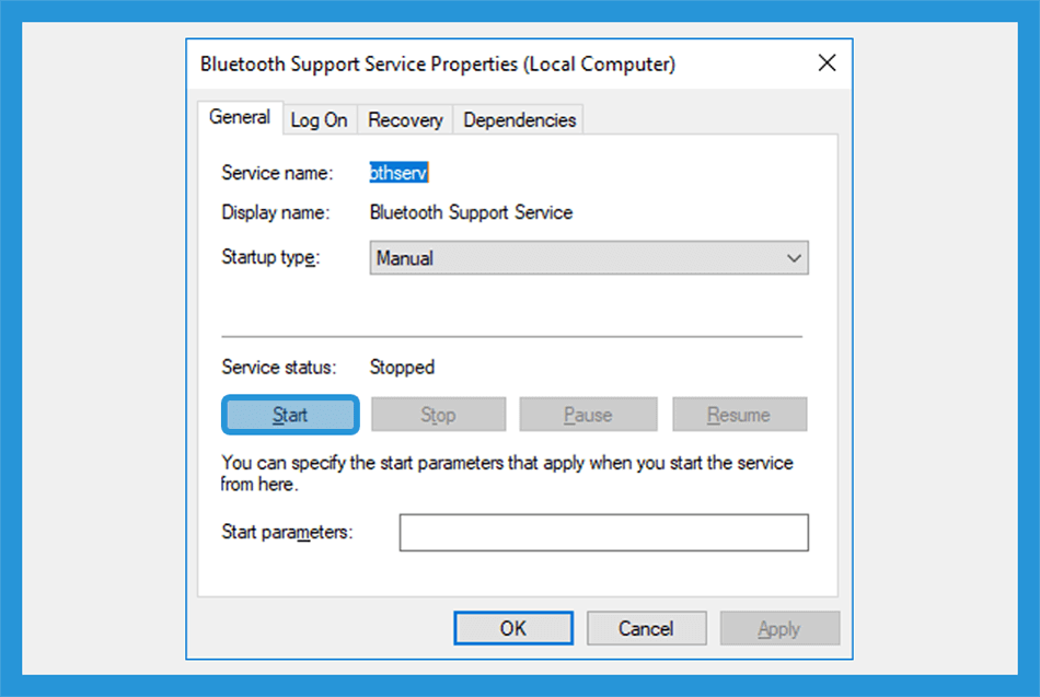 Aktifkan Bluetooth Support Service