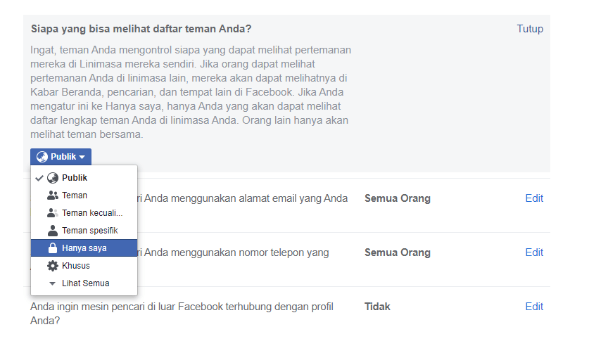 Opsi Daftar Teman di FB