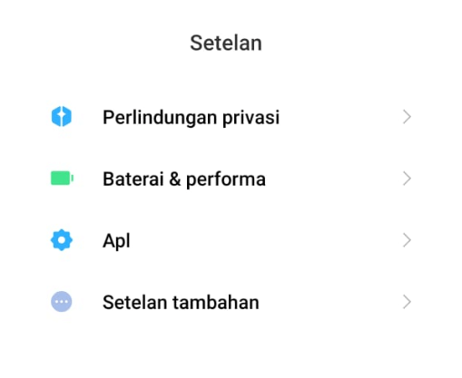 Menu Aplikasi di Setelan