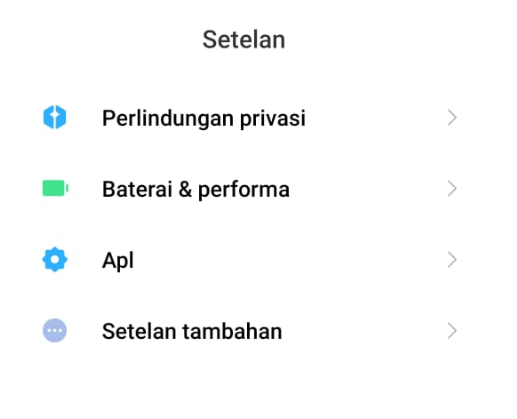 Menu Aplikasi di Setelan