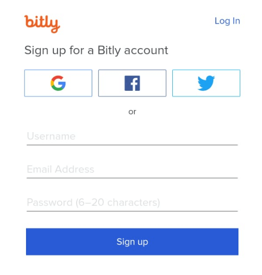 Daftar Akun Bitly di Aplikasi