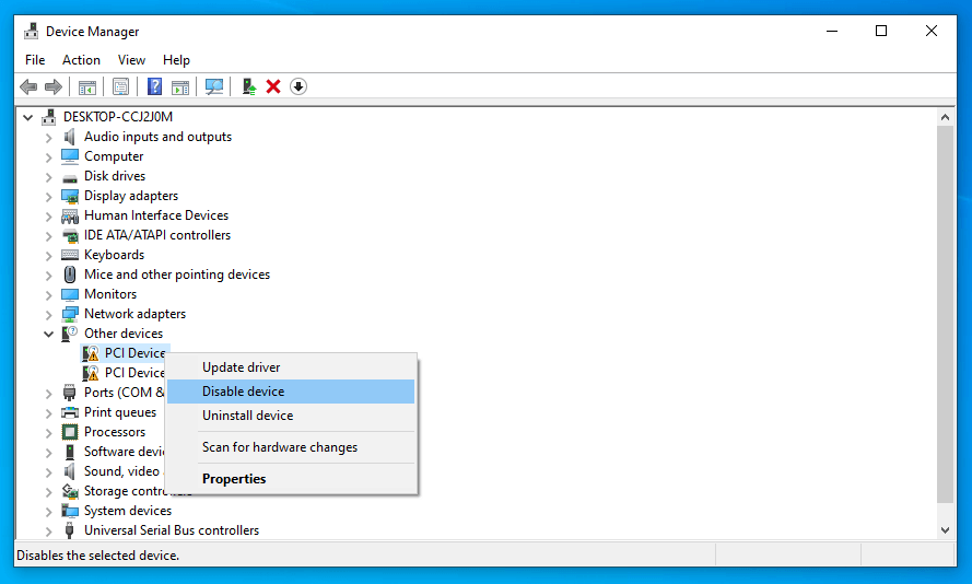 Opsi Disable Perangkat