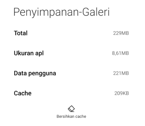 Opsi Hapus Data Cache Galeri