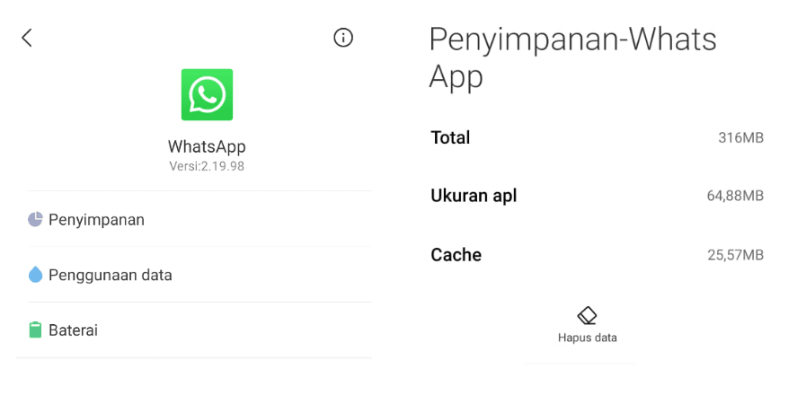 Menu Hapus Data di WhatsApp