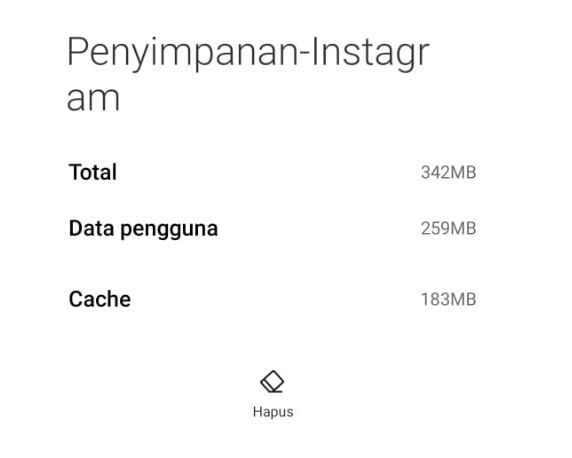 Menu Hapus Data dan Cache IG