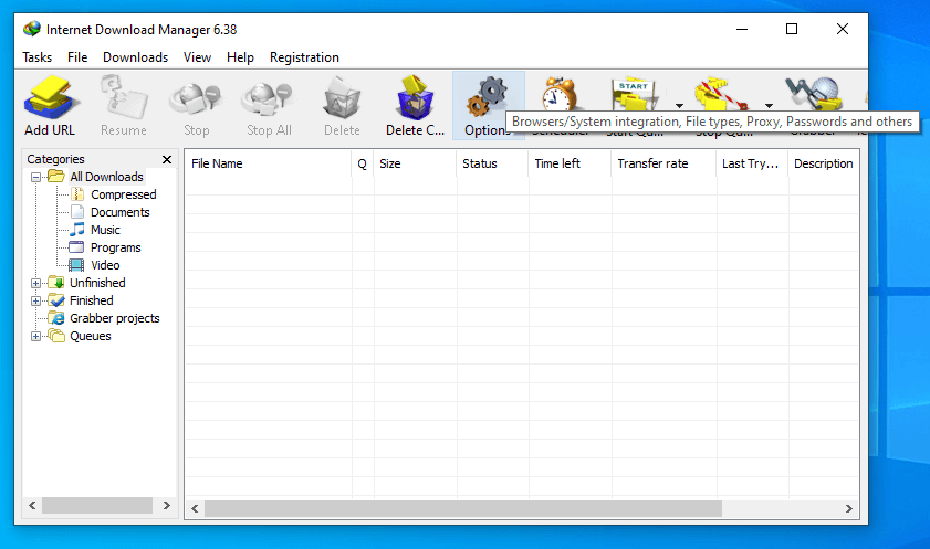 Menu Options IDM