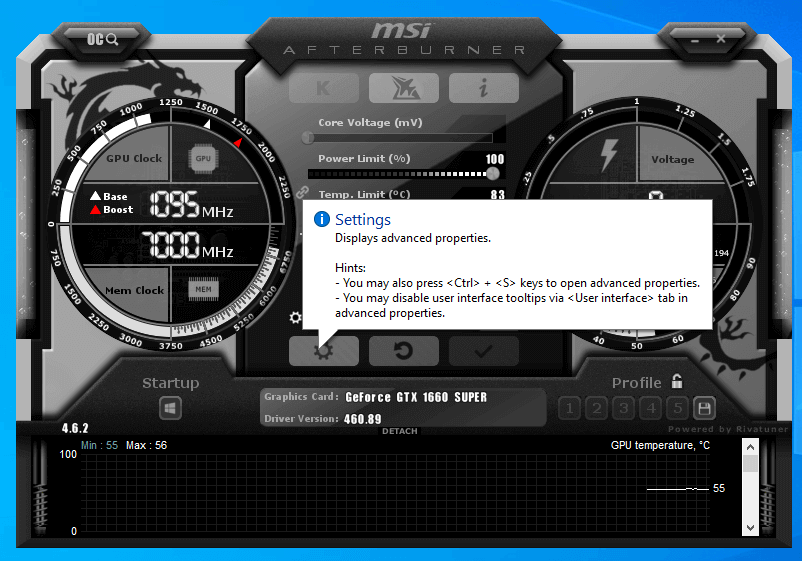 Menu Settings MSI Afterburner