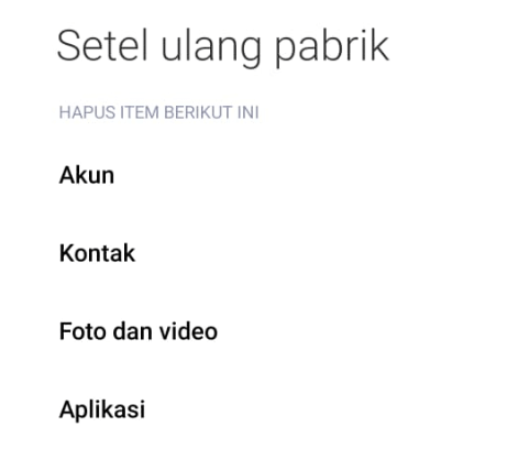 Menu Setelan Pabrik