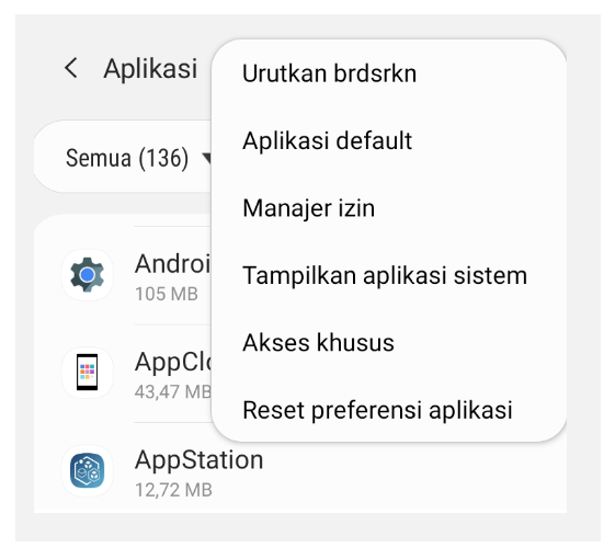 Tampilkan Aplikasi Sistem di Menu Setelan