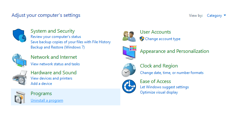 Menu Uninstall Program