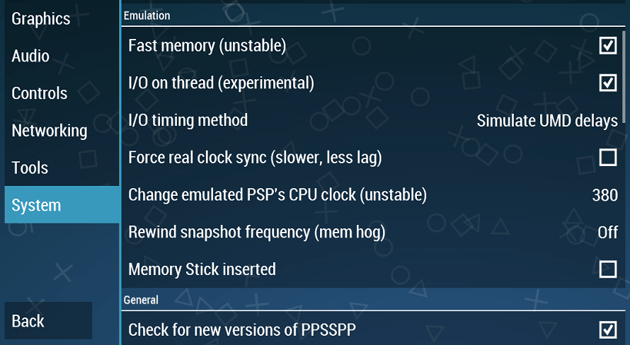 Atur System PPSSPP