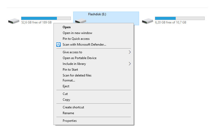 Menu Format Flashdisk di Explorer