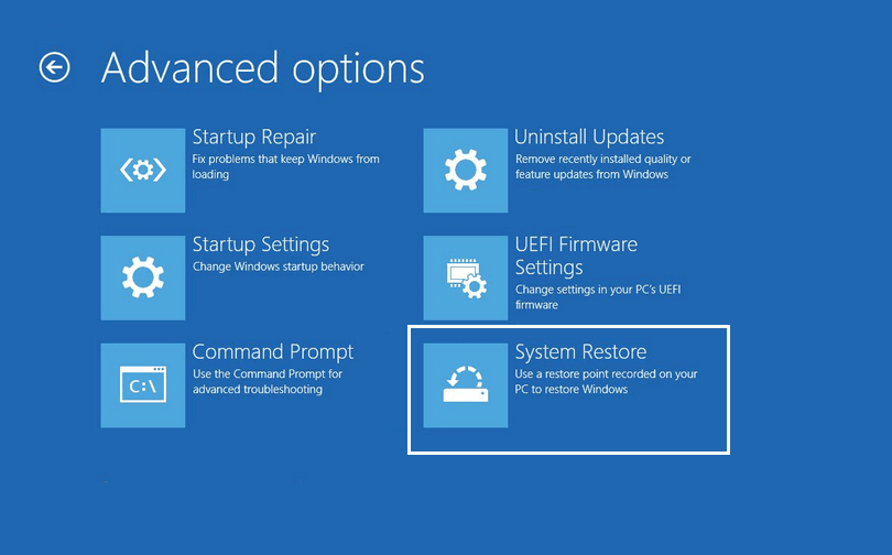 Menu System Restore di Troubleshoot