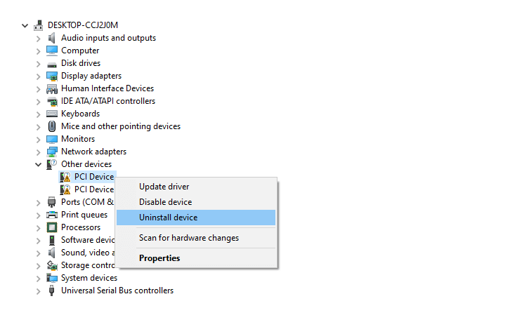 Opsi Uninstall Device