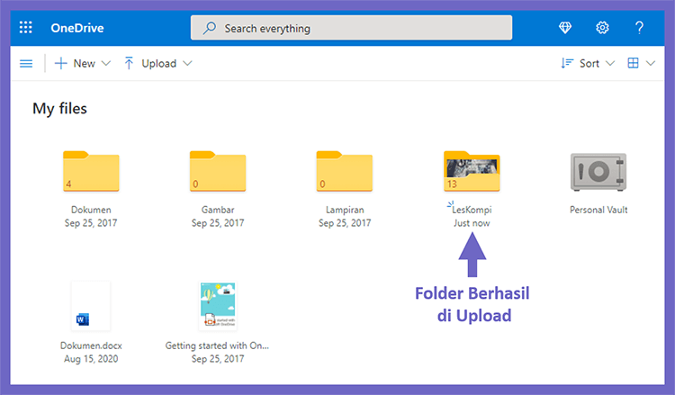 Contoh Berhasil Upload Folder di OneDrive