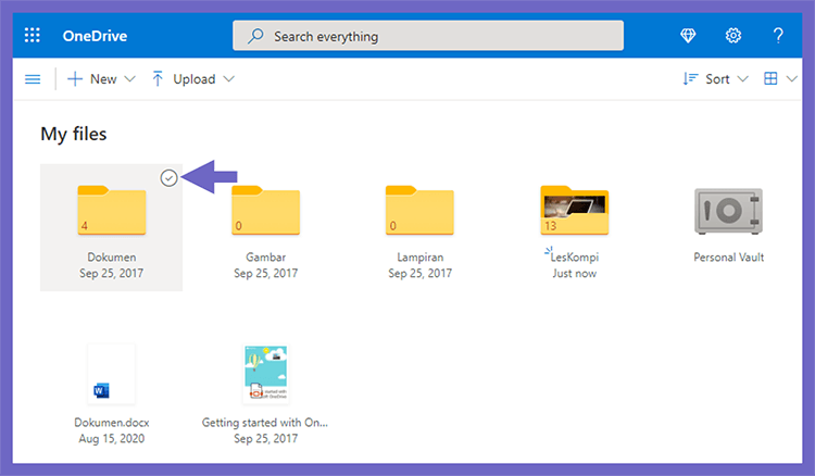 Melakukan Centang Folder di OneDrive