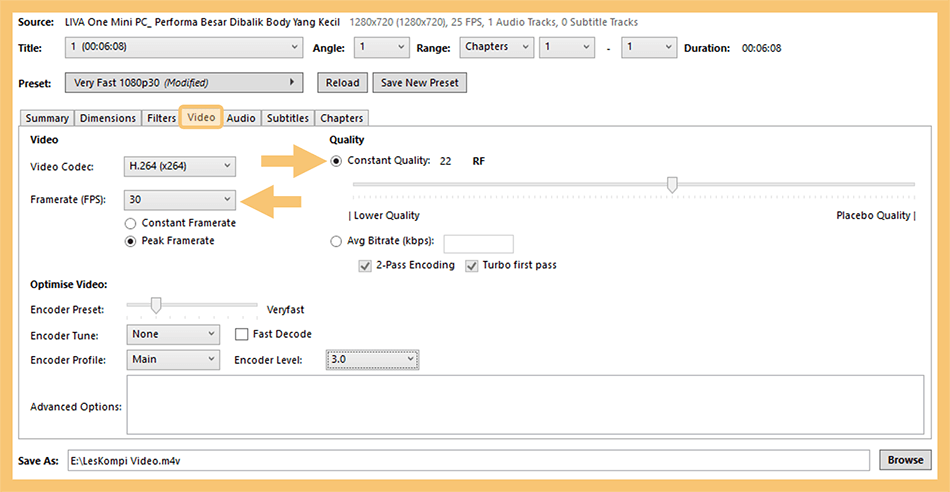Contoh Setting Ukuran di Handbrake