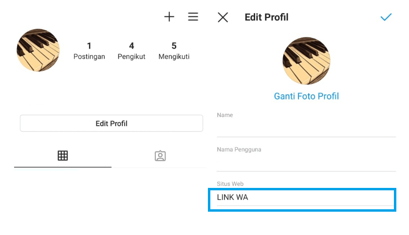 Link WhatsApp di IG