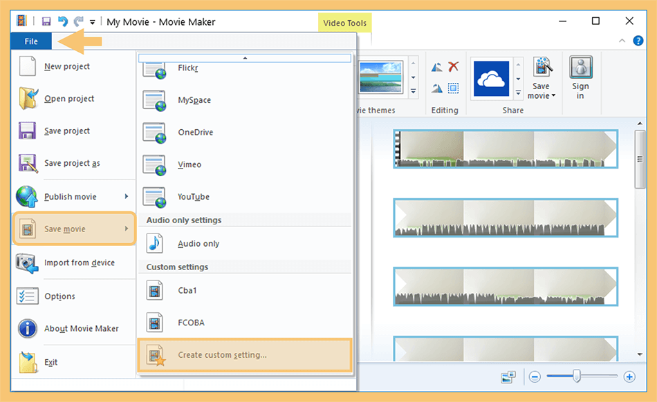 Menu Custom Setting di Movie Maker