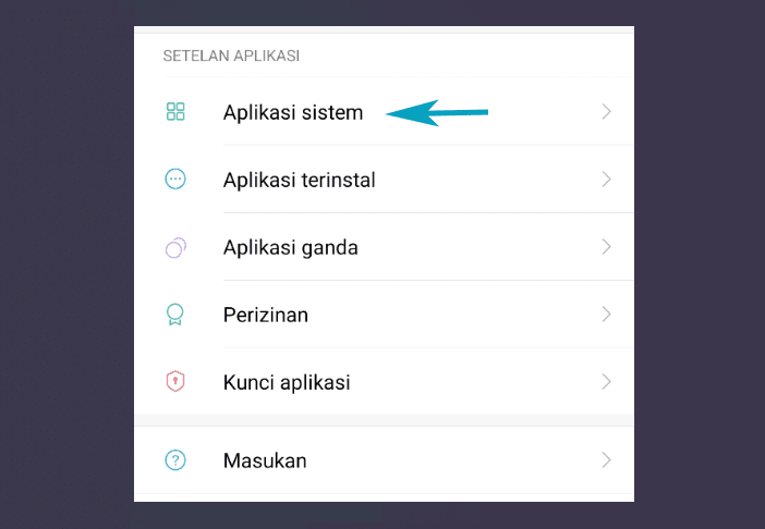 Opsi Aplikasi Sistem di HP