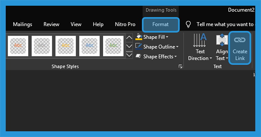 Opsi Create Link Untuk Text Box