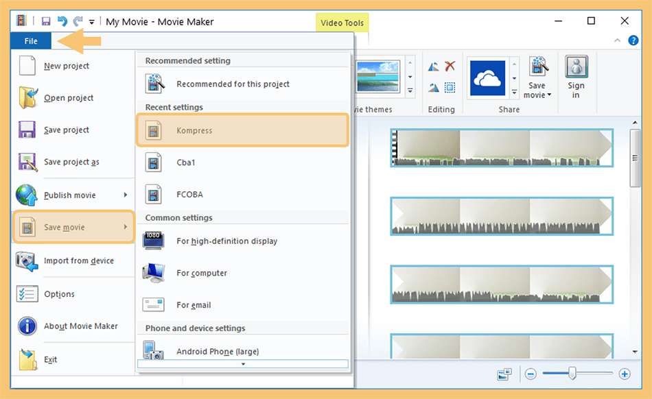 Menu Simpan Video di Movie Maker