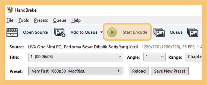Opsi Start Encode Handbrake