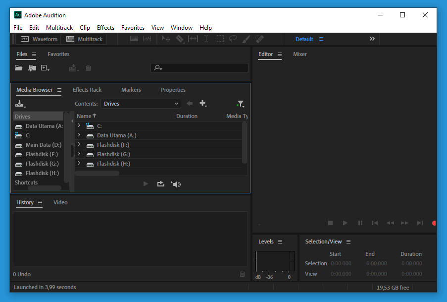 Tampilan Aplikasi Adobe Audition di PC