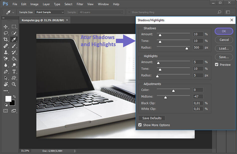Atur Shadow Highlight
