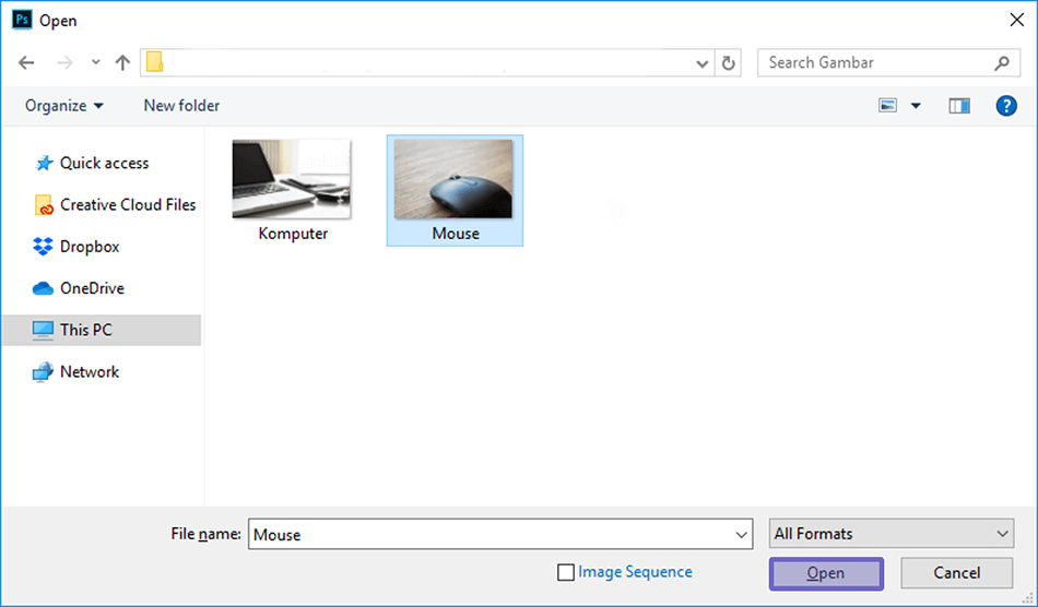 Browse dan Pilih Foto di Photoshop