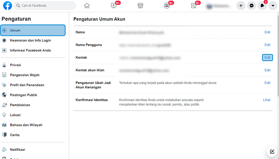 Buka Menu Edit Kontak FB