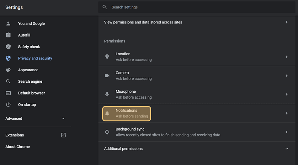 Buka Menu Notifications di Chrome